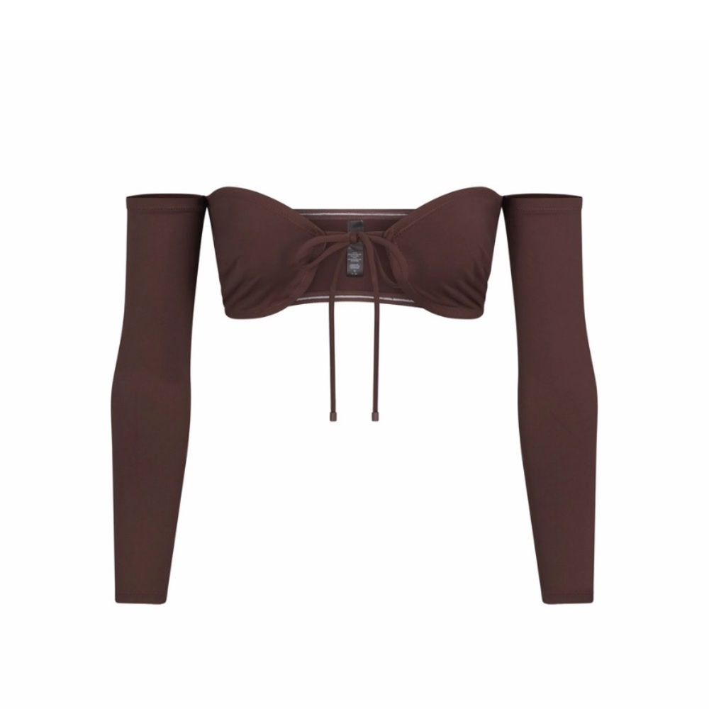 SKIMS Recycled Swim Long Sleeve Bikini Top
Off Shoulder Cocoa Brown NWT Size XL